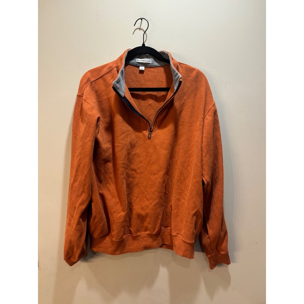 Peter Millar Mens Quarter‎ Zip Pullover Burnt Orange Cotton Golf Sweater Large